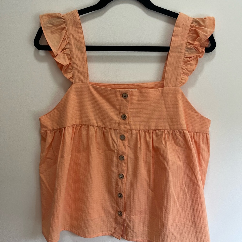 New In brand Coral Ruffle Strap Button-Front babydoll Blouse